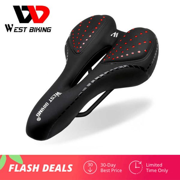 Selle per bici WEST BIKING Sella per bicicletta Cuscino in silicone Superficie in pelle PU Gel riempito di silice Confortevole sedile da ciclismo antiurto 0131