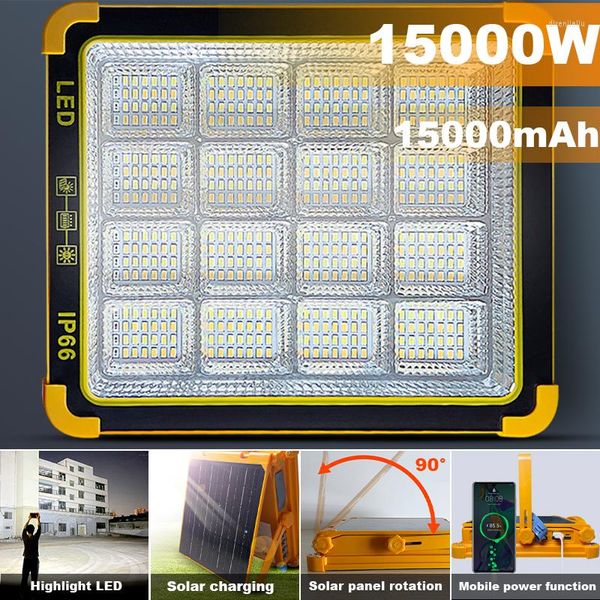 Lanternas portáteis 15000W Superbright recarregável LED Camping Luz forte com energia solar Trabalho de barraca de tocha de energia