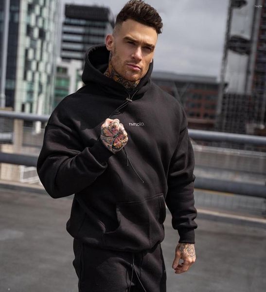 Felpe con cappuccio da uomo Casual Uomo Felpa da palestra nera Allenamento fitness Abbigliamento sportivo in cotone Primavera Maschile Taglie forti Pullover allentato Top Abbigliamento