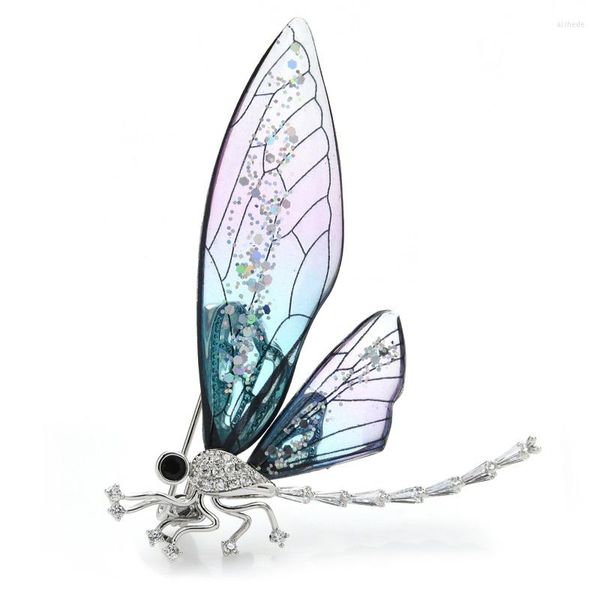 Бруши изкаменную эмалевую эмалевую прозрачную цветовую крылу циркона Dragonfly Brooch Banque Banque Pin Accessories