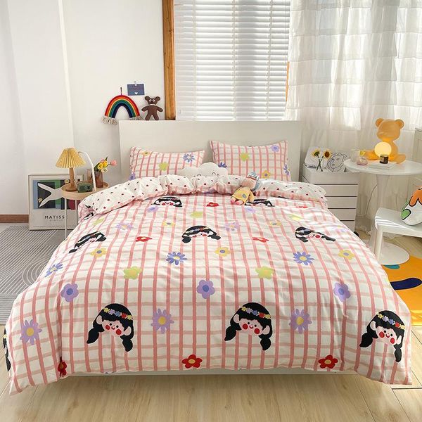 Bettwäsche-Sets Songkaum Prinzessin Stil niedlichen Cartoon Kinder reine Baumwolle Set Bettbezug Bettlaken Kissenbezug Bettwäsche