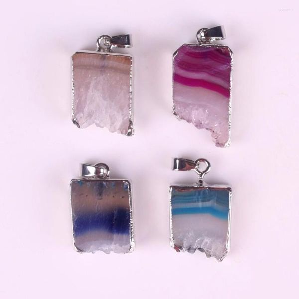 Colares pendentes Multi cores lasca embrulhada natural gem cura gem cura cristal titânio pilar áspero irregular e irregular