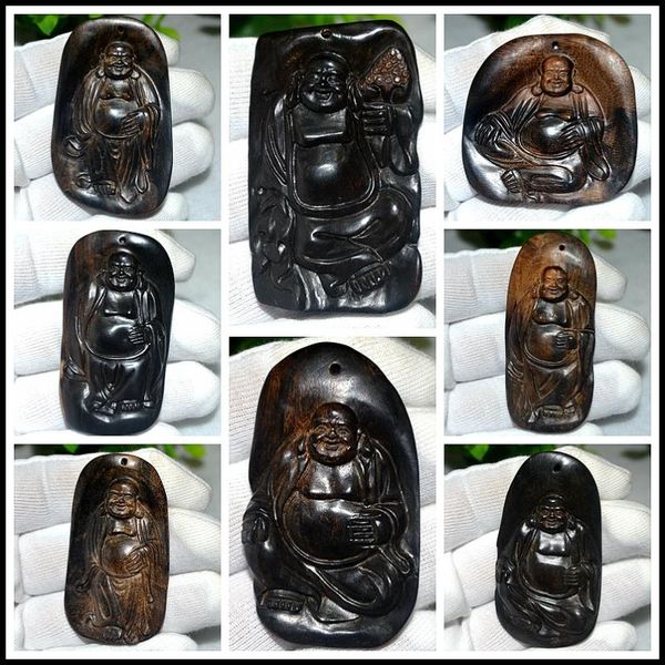 Colares pendentes Kalimantan chinês Eaglewood Vietnã esculpido Guanyin Maitreya God of Wealth Birthday Hangtag Agarwood Brand Acessórios