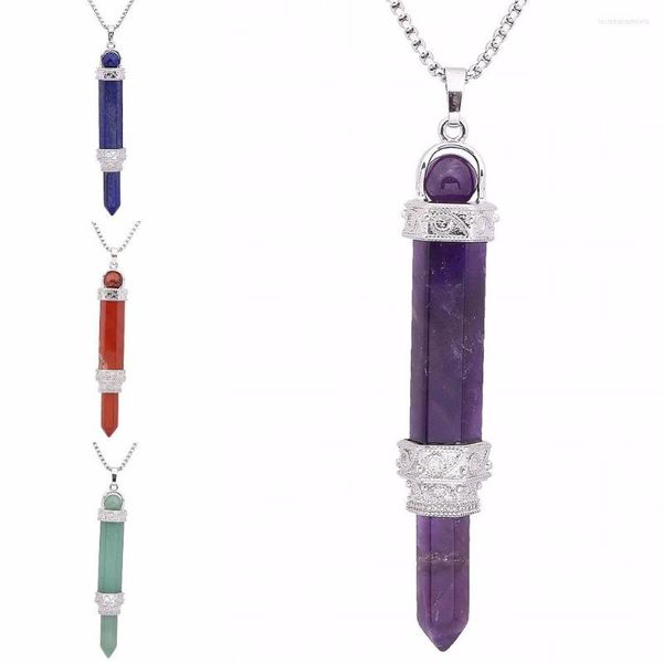 Colares pendentes Sunyik Hexagonal Prism Healing Crystal Dowsing Point Reiki Balanceamento Pendulum (cadeia livre)