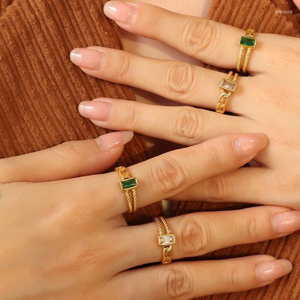 Anéis de casamento Multi-Color cubic zirconia cadeia anel de jóias de aço inoxidável