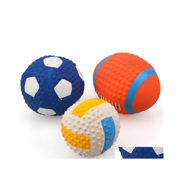 Toys de cachorro Chews Rugby Little Pet Toy Toy Volleyball Futebol Dogs Algodão Enchendo Latex Press Sond Ball Pets Squeak Wll933 Drop Deliver DHA0B