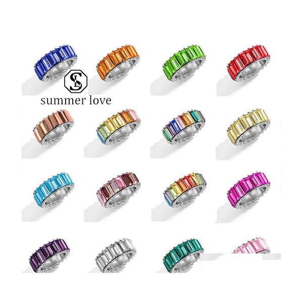 Bandringe Regenbogen Kristall Klassische Farbe Verlobungsring Für Männer Frauen Silber Überzogene Mode Hochzeit Schmuck Gifty Drop Lieferung Dheec