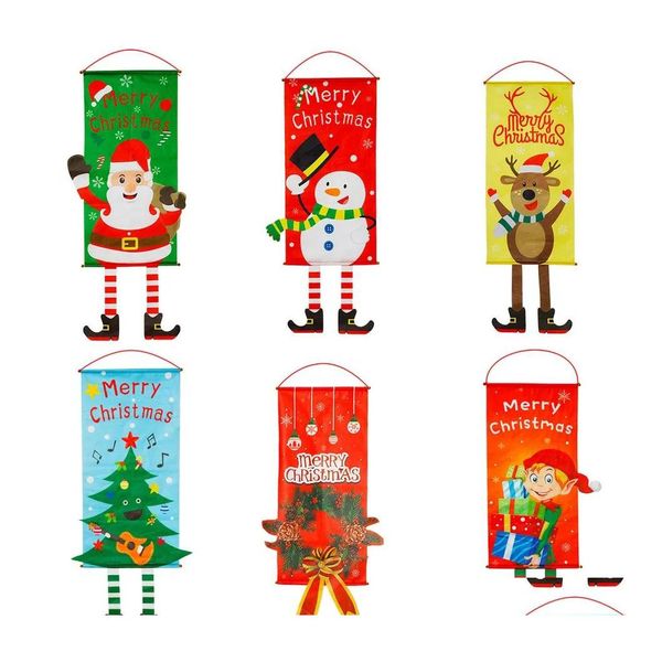 Decorazioni natalizie Distici Appesi Bandiera Casa Negozio Decorazione porta Babbo Natale Pupazzo di neve Portico Segnale Bandiere Banner per porte anteriori D Dhoi7