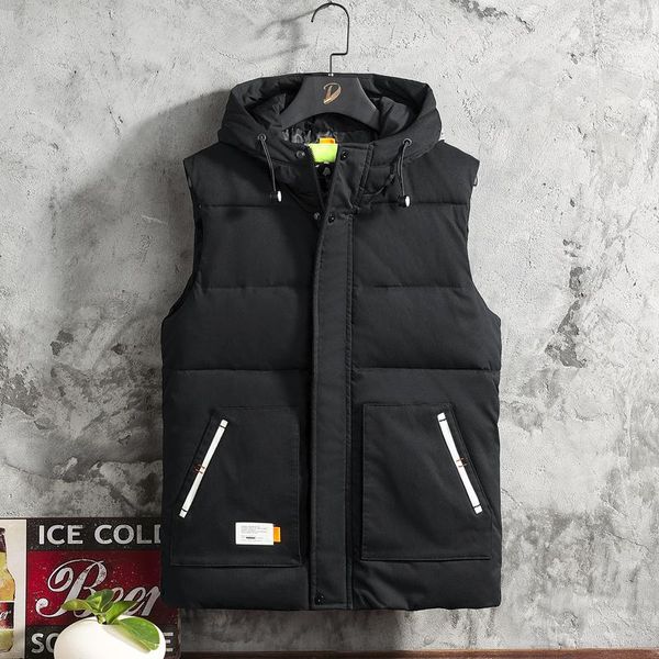 Gilet da uomo Autunno Inverno Uomo Gilet casual Giubbotto imbottito in cotone con cappuccio Gilet Tinta unita Giacca senza maniche Cappotto antivento Streetwear