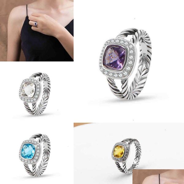 Eheringe Twisted Love Ring Eleganter Luxus Designer Schmuck Designer Mode Lila Amethyst Zirkon Hoop Klassisch Für Frauen Banq Dha7C