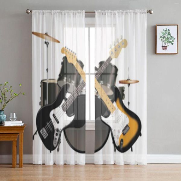 Cortina rock rock tambor guitarra pura janela para sala de estar varanda de tule simples cortinas de tule imprimido cortinas