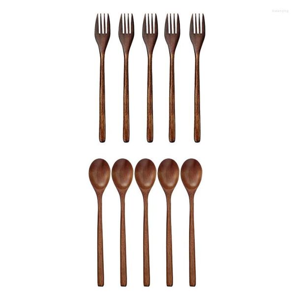 Geschirr-Sets aus natürlichem Holz, Löffel und Gabel, Küchenbesteck, Salat (10er-Set)