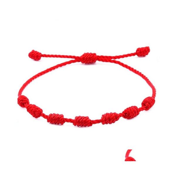 Bracelets de charme Made Made Love 7 N￳ Lucky Ethnic Red Brown Bracelete de corda tran￧ada ajust￡vel para homens Mulheres J￳ias de amizade J￳ias Drop de Otqhj