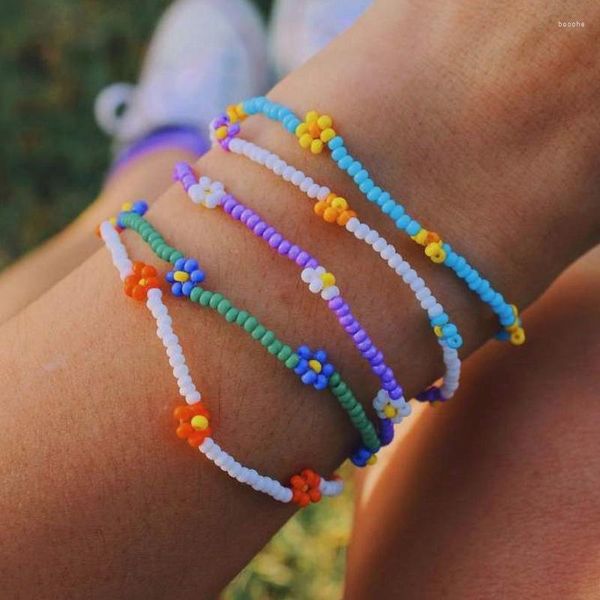 Strand Dame 2023 Koreanische Blume Regenbogen Acryl Perle Handgemachte Perlen Armband Für Frauen Mädchen Urlaub Schmuck Party Großhandel