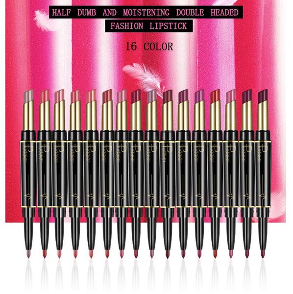 16-teiliges Lipliner- und Lippenstift-Set, 16 Farbtöne, Lipgloss, Kastanie, Nude, Dunkelrot, matt, matt, 24-Stunden-Lippenstift- und Lippen-Sets mit Lipliner-Stift, langlebig