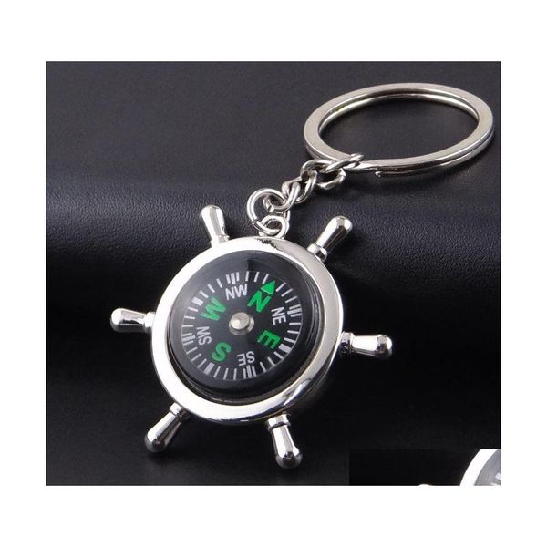 Favor favorita Acess￳rios de moda High Rudder Compass Keychain Mini King Ring Pocket Pocket Outdoor Gadgets Caminhando Cam Gear Drop Dat entre Dh6oy