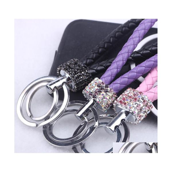 Favor Favor Favor de Loop Double Rhinestone Crystal Keychain Creative Key Chains Purse Messenger Backpack Pinging 29 Cores WQ413Wll Drop Dh7Cu