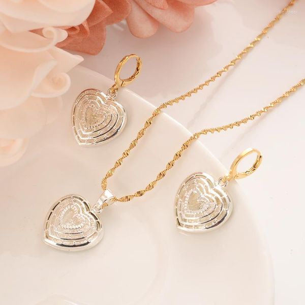 Set di gioielli da sposa Set di orecchini con collana in oro Regalo per feste da donna Dubai Love Heart SilverJewelry Bridal DIY Charms Girls Kid