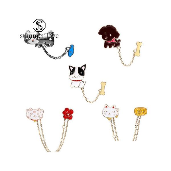 Pins Broschen Trendy Cartton Katze Fisch Hundeknochen Für Frauen Männer Niedlichen Tier Emaille Pin Hemd Jacken Kragen Knopf Abzeichen Schmuck Geschenk Dhfsh