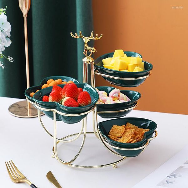 Garrafas de armazenamento Arte de ferro Cerâmica de lanches Decoração de bandeja Display Stand Platter Plate Bolo de doce de tigela seca