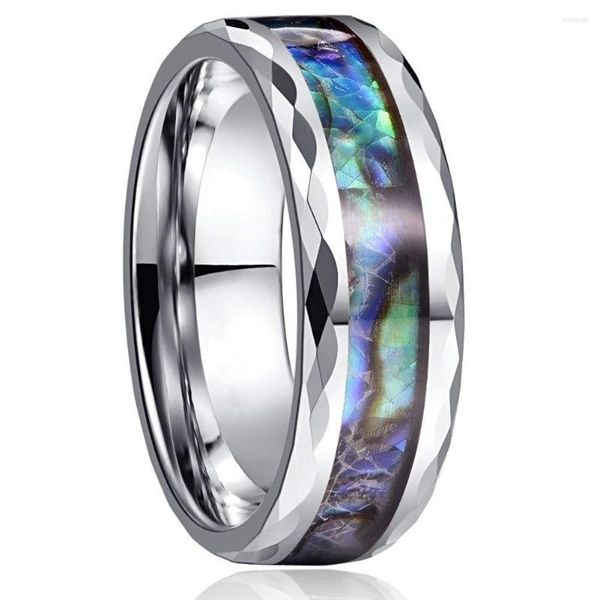 Anéis de casamento 8mm Titanium Steel Men Inclaid Abalone Shell Banda de noivado anel de jóias masculinas Acessórios de prata de prata