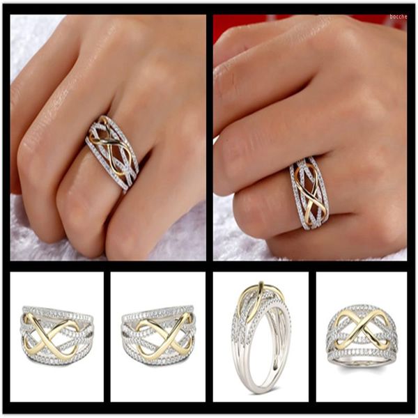 Fedi nuziali Anello infinito amore Brillante zircone Bowknot Bicolore Lettera fortunata 8 Eternità Promessa Gioielli per donna Accessori fidanzata