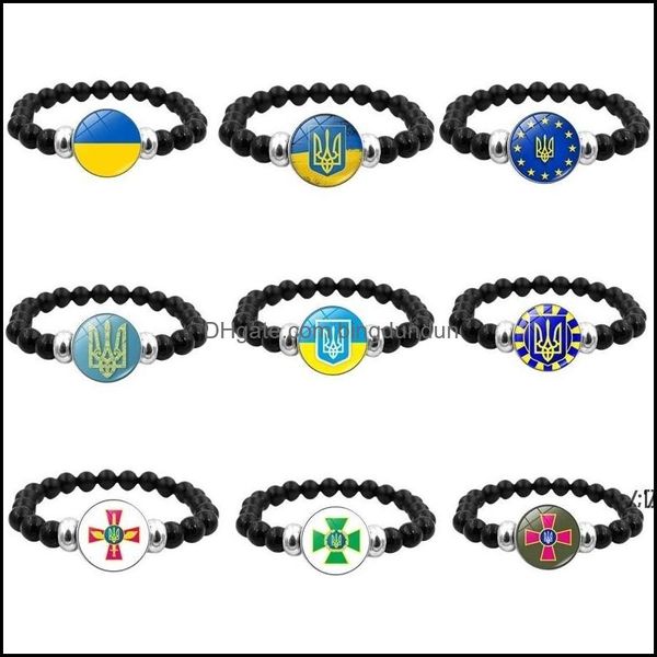 Bomboniera Nuovo arrivo Bracciale Ucraina Simbolo ucraino Cabochon in vetro Bracciali in pelle Mtilayer Braccialetti da uomo di alta qualità Drop De Otr8F