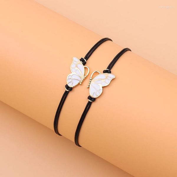 Link Armbänder 2 teile/satz Schmetterling Anhänger Armband Für Frauen Freundschaft Handgemachte Gewebte Verstecken Seil Geschenk Mit Zarte Box