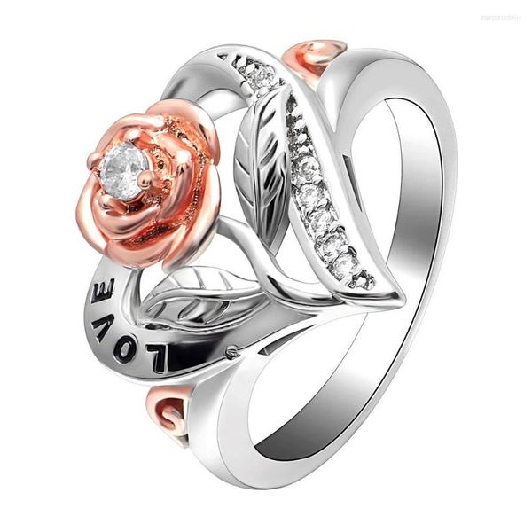 Fedi nuziali Hainon Arrivo Oro rosa Colore Zircone Fiore a forma di cuore per le donne Love Party Promise Ring Jewelry