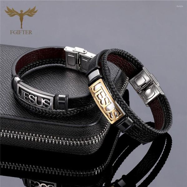 Pulseiras de charme aço inoxidável cristão cruzamento de jesus pulseira para homens mulheres multi -camadas pulseiras de jóias acessórios de jóias