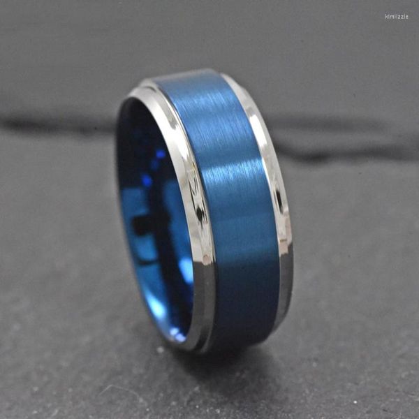 Anéis de casamento Moda de 8mm azul escovado aço inoxidável anel masculino de cor de cor de cor de cor de cor de borda de borda de borda de joalheria do presente 6-13