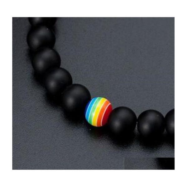 Fili di perline Braccialetti con perline di pietra nera Bracciale arcobaleno gay Conciso orgoglio Amicizia Gioielli Amico Chakra 4 W2 Consegna a goccia Dh6G2