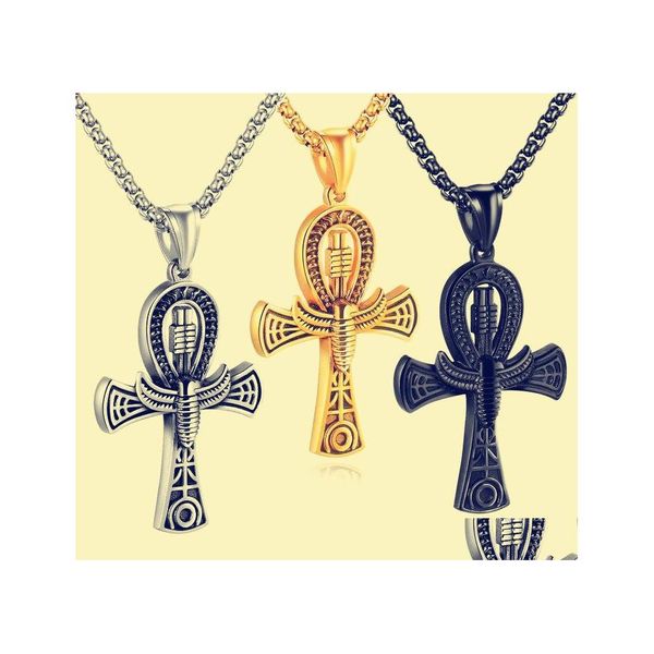 Pendant Necklaces Retro Classic Egyptian Life Cross Necklace Personalized Pharaoh Stainless Steel Mens Fashion Punk Jewelry Gift Dro Dhbih