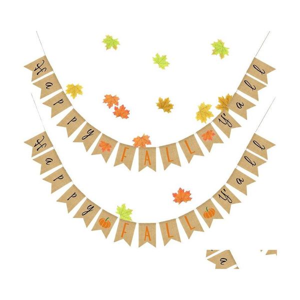 Banner Bandiere Happy Fall Yall Bunting Party Decorazioni per il giorno del Ringraziamento con nastro di juta da 3,5 m Drop Delivery Home Garden Festive Sup Oteis