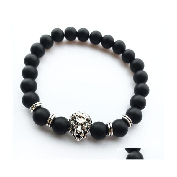 Bracelets de charme masculas j￳ias de luxo mulheres Matt Stone Stone Pulseira Elefante Leopardo Cabe￧a Lion Owl Turtle Lava Drop Delivery Dhxmu