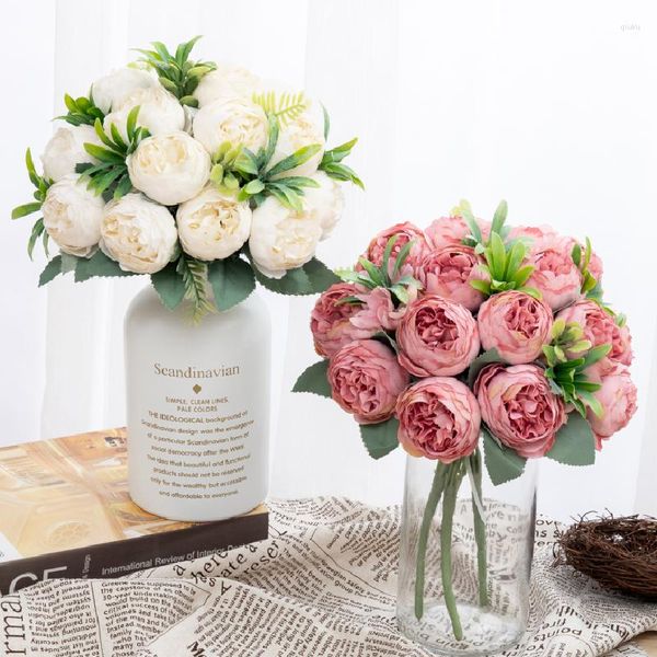 Fiori decorativi 30 cm fiore artificiale peonia di seta acquatica pianta finta bouquet bianco rosa forniture per feste di nozze soggiorno domestico