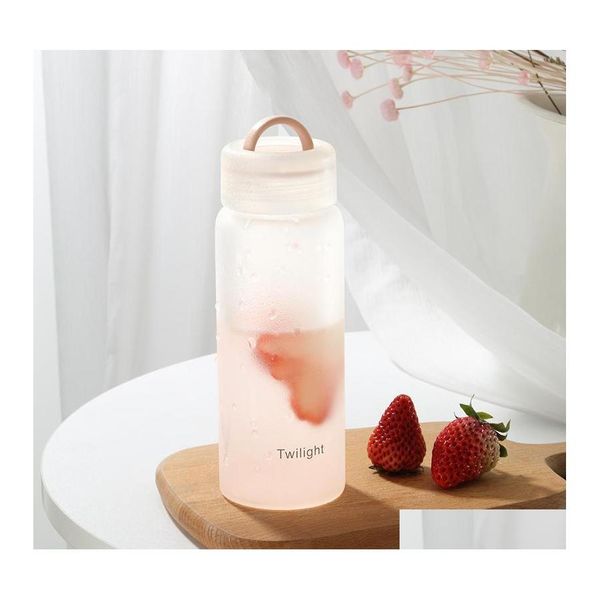 Garrafas de água Garrafa de vidro fosco fosco transparente 420ml portátil fofo BPA BPA Waterbottle suco de suco de xícara de equipamento em casa Gretos Drop D OT15E