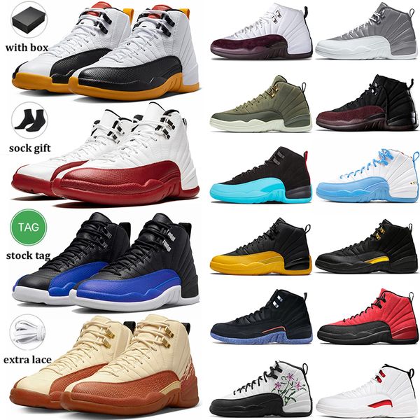 Nike Air Jordan Retro 12 Stock Jumpman x 12 homens das mulheres 12s sapatos de basquete retro University Gold Gold Game Royal Stone Blue Sneakers Treinadores Tamanho 13