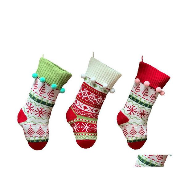 Decorações de Natal de caldo de caldo de pendurar meias grandes jacquard knit ornament decoração breta de natal saco de doces de presente wq58 entrega de gota homd dhs14