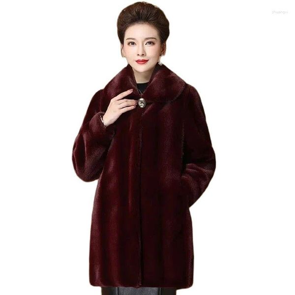 Casaco de pele de inverno 2023 feminino de vison estilo médio longo engrossar imitação de peles de veludo sobretudo jaquetas de integração feminina