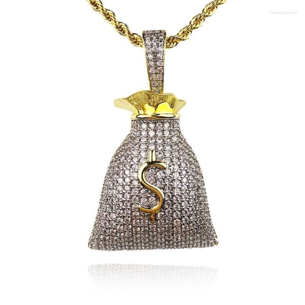 Colares com pingente Est Custom Personalize Saco de Dinheiro Encantos Hiphop Iced Bling CZ Zircão Gemstone Colar de Presente Masculino