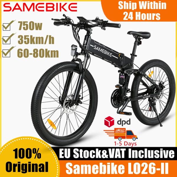 Estoque da UE Nova Original SAMEBIKE LO26-II Bicicleta Elétrica Dobrável 750W 48V 10.4AH 35km/h Velocidade Máxima 26 Polegadas Bicicleta de Montanha Incluindo IVA