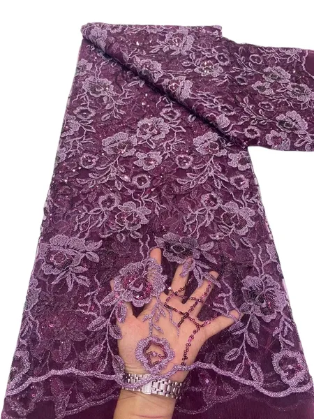 Tecido de tule nigeriano 5 jardas tecido feminino lantejoulas senhoras rendas dentelle vestido rosa claro festa de casamento costura mulher tecido rede roupas formais nupciais 2023 YQ-3036