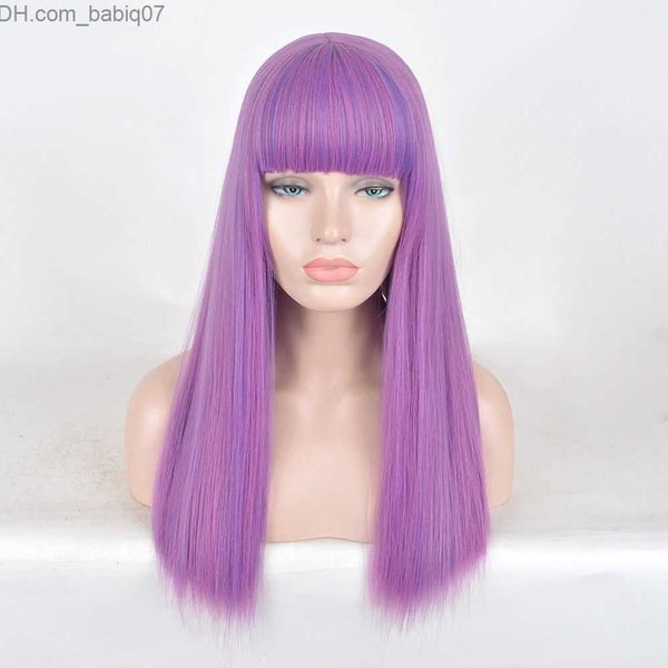 Синтетические парики ребенок ребенок размером с детьми потомки 2 Mal Cosplay Long Purple Hair Halloween Wig Z230801