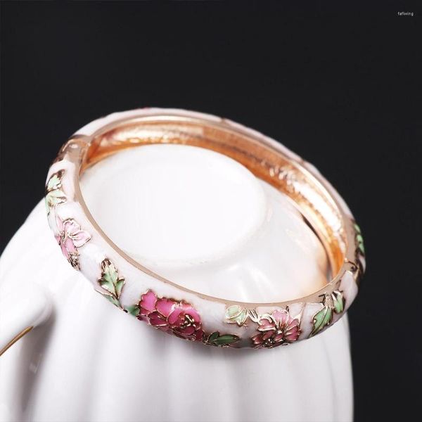 Pulseira Estilo Chinês Filigrana Cloisonne Esmalte Tradicional Peônia Flor Artesanato Bangles Étnicos Para Mulheres Moda Jóias