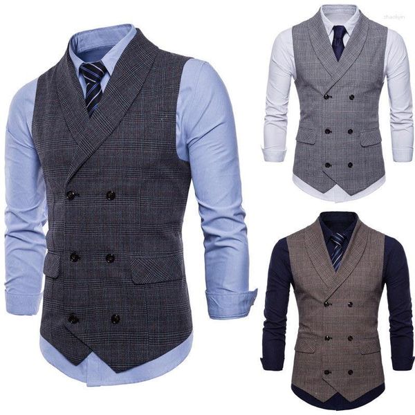 Herrenwesten Herren formelle Anzugweste ärmellose Weste schmal kariert Business Hochzeit klassisch Smoking Outwear Social Blazer