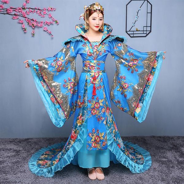 Traje de fada chinesa A dinastia tang antiga roupa de dança folclórica hanfu arrastando luxo real vestido de princesa filme desempenho de TV s321c