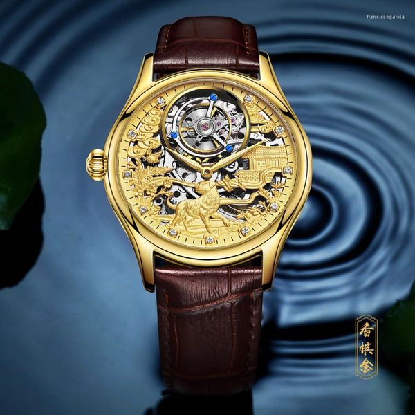 Orologi da polso AESOP Tourbillon Orologio meccanico da uomo Zodiac Dog Skeleton Hollow Sapphire Orologio da polso di lusso Impermeabile Business Sport in pelle