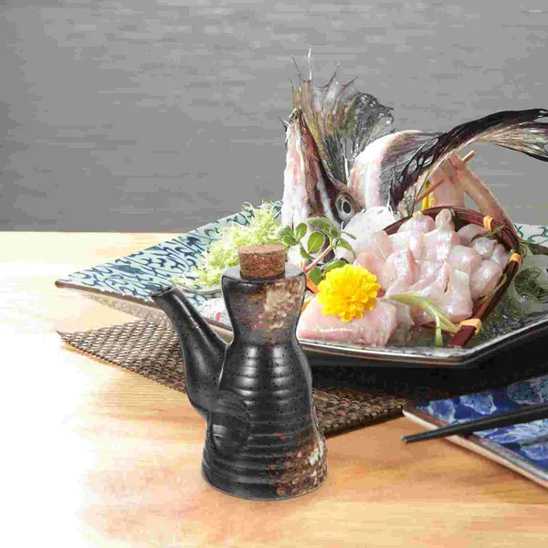 Set di stoviglie Salsa di soia Pentola Dispenser per barattoli di aceto in ceramica Castor Contenitore per bottiglie giapponese Olio per la casa in legno