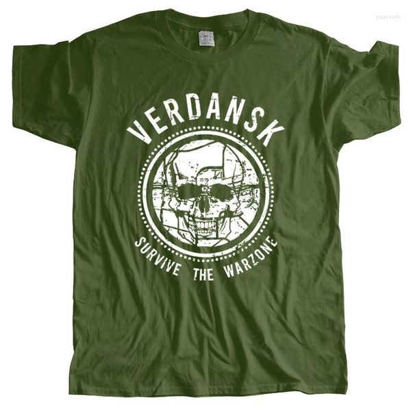 Erkek Tişörtleri Yaz Erkek Siyah T-Shirt Teamzad Verdansk Warzone Hayatta Kalan Bu senin görev haritası oyuncusu pamuk tee-shirt erkek tees